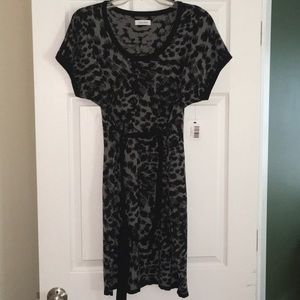 Calvin Klein Animal Print Sweater Dress with Tie.